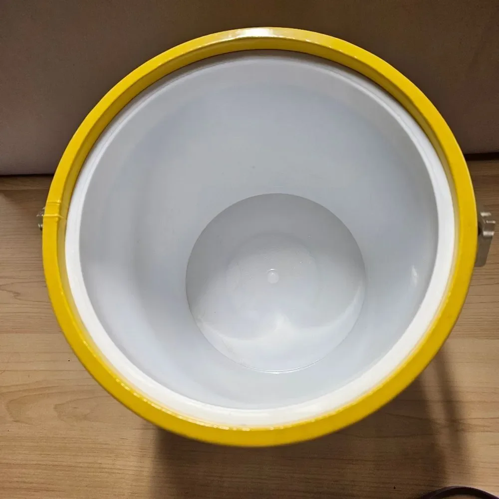 Vintage MCM Yellow Vinyl Insulated Lucite Handle Retro Ice Bucket Barware Cooler